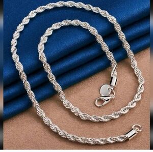 925 Sterling Silver 4mm Twisted Rope chain Necklace 21"